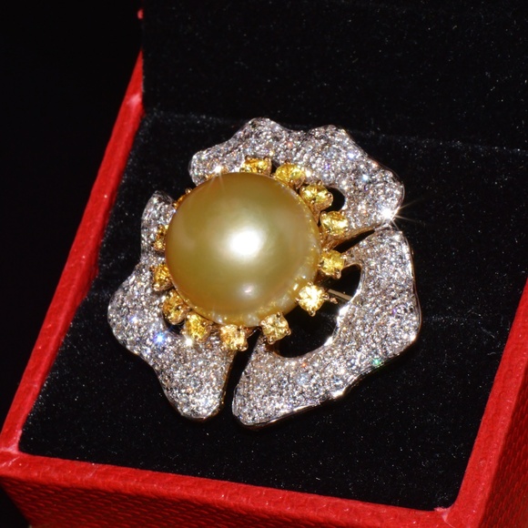 CERTIFIED NATURAL 26CTS VS F DIAMOND 15MM SOUTH SEA PEARL SAPPHIRE 18K GOLD RING - Picture 13 of 14